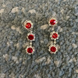 Red, Silver, White dangle earring
